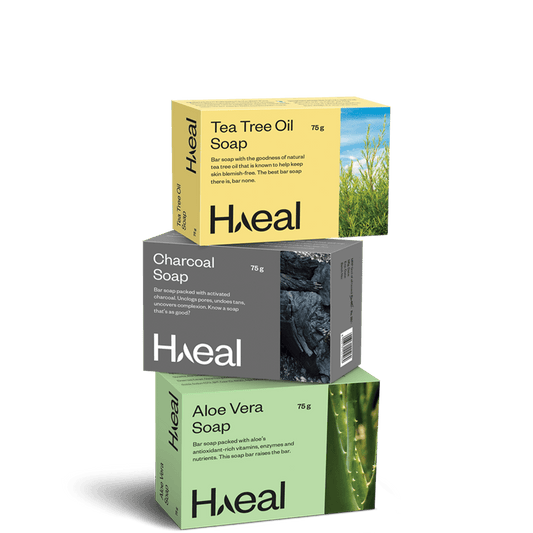 HAEAL 3 Soaps Combo Pack- Activated Charcoal, Cleansing Tea Tree Oil & Moisturizing Aloe Vera