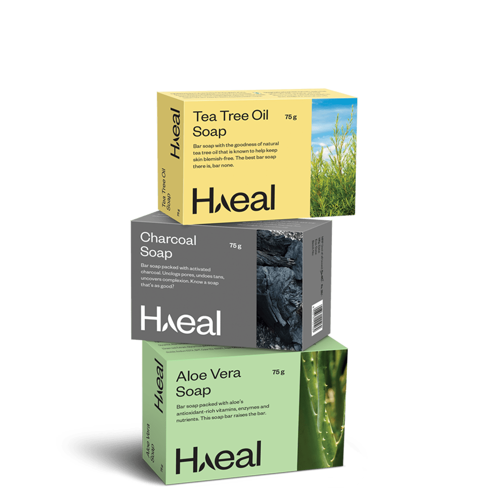 HAEAL 3 Soaps Combo Pack- Activated Charcoal, Cleansing Tea Tree Oil & Moisturizing Aloe Vera