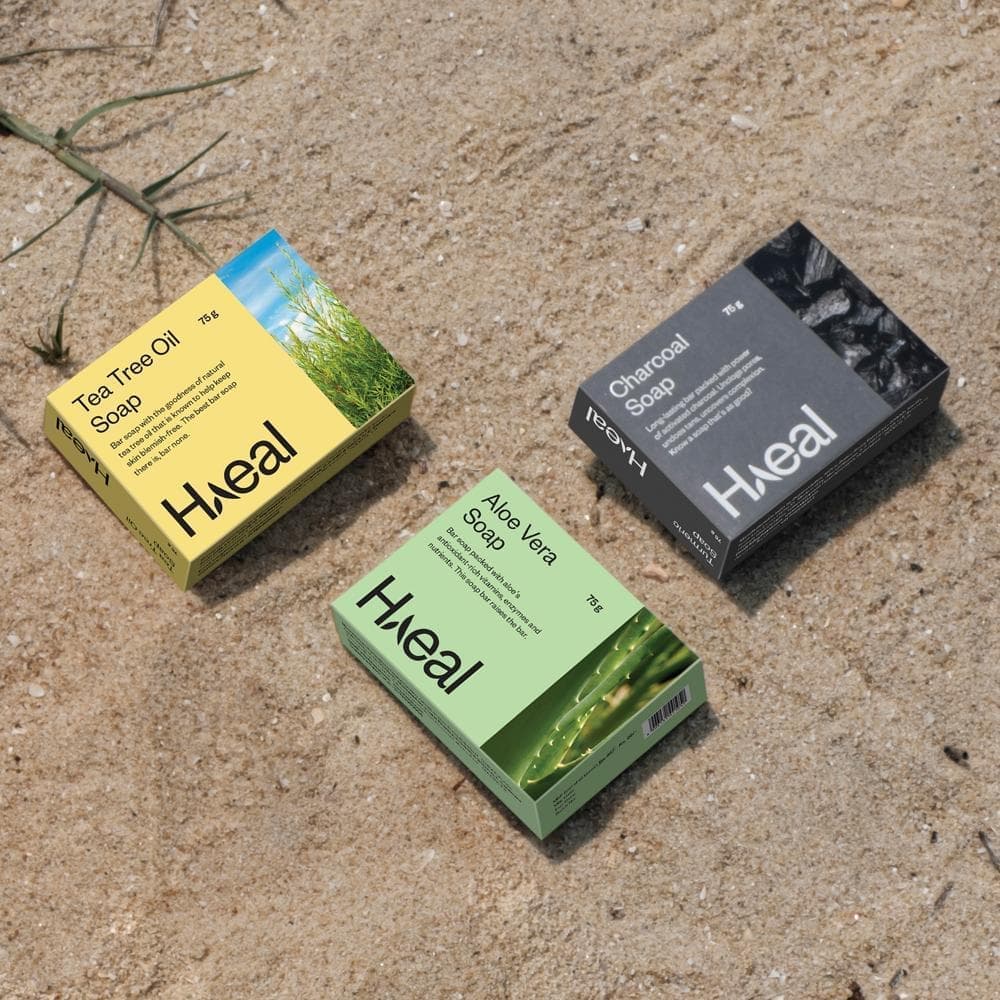 HAEAL 3 Soaps Combo Pack- Activated Charcoal, Cleansing Tea Tree Oil & Moisturizing Aloe Vera